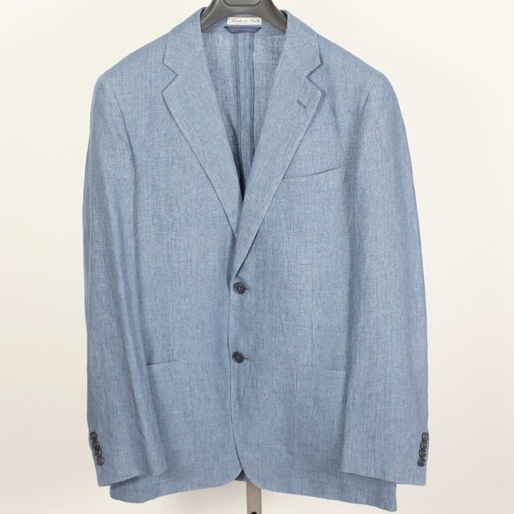 Belvest Jacketinthebox blazer jacket 50 US 40 linen blue two button sport coat - Picture 1 of 10